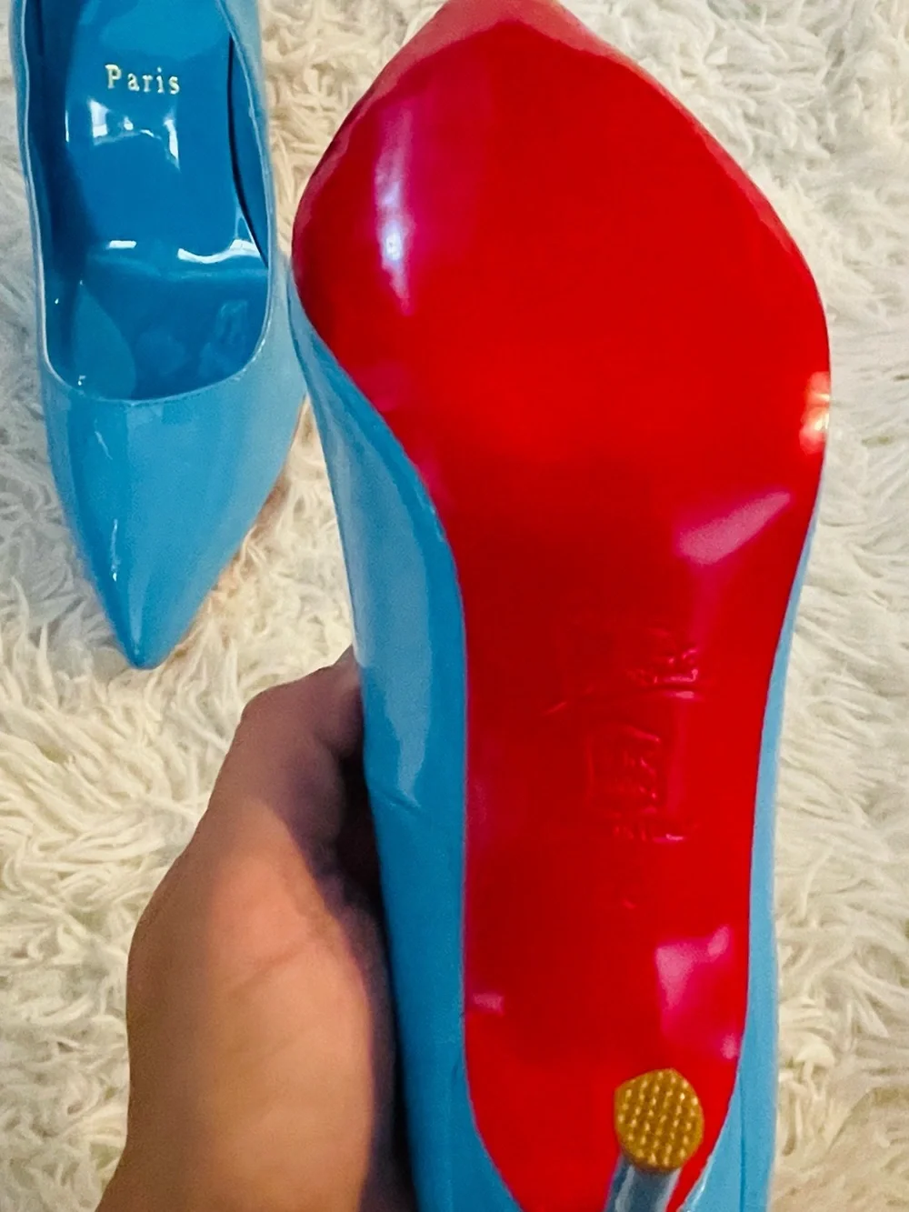 Christian Louboutin Glossy Turquoise Patent Pointed-Toe Pumps